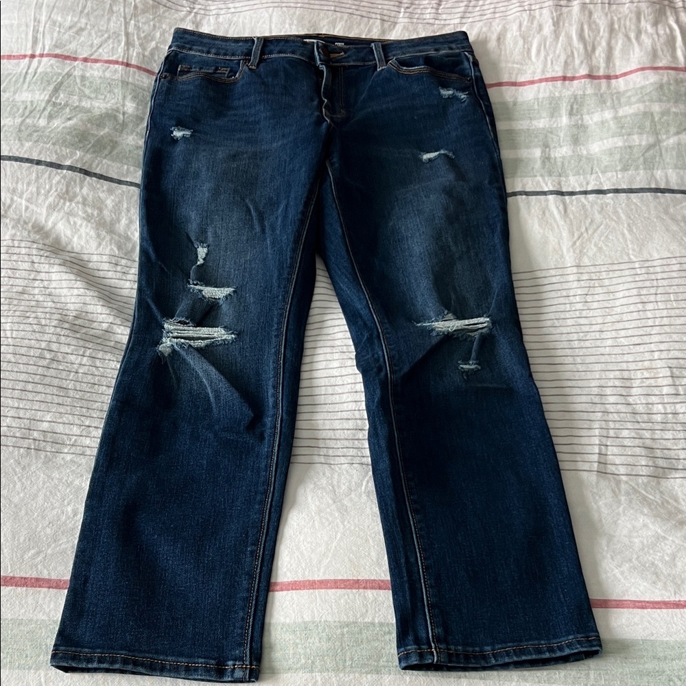 Old Navy Dark Blue Distressed Straight Leg Jeans